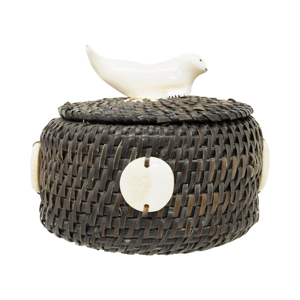 Alaskan Baleen Basket by Gregg Tagarook Sr., Native, Basketry, Vertical