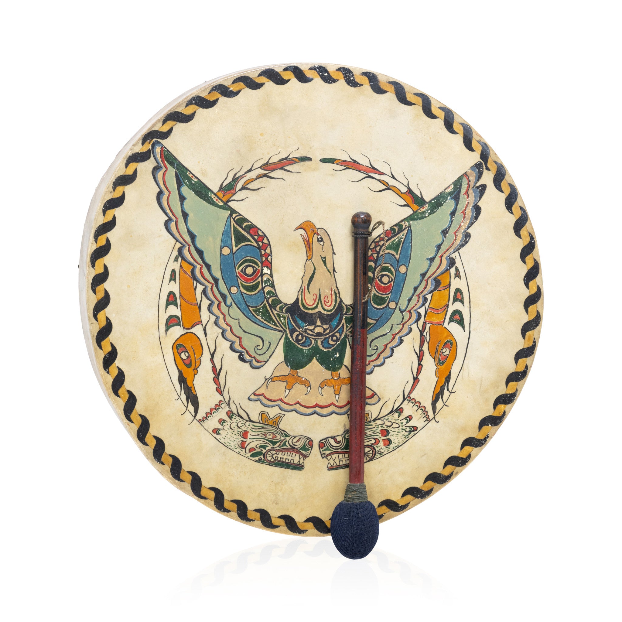 Northwest Coast Kwakiutl Pictorial Drum, Native, Music Instrument, Drum