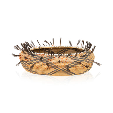 Pomo Feathered Basket, Native, Basketry, Vertical