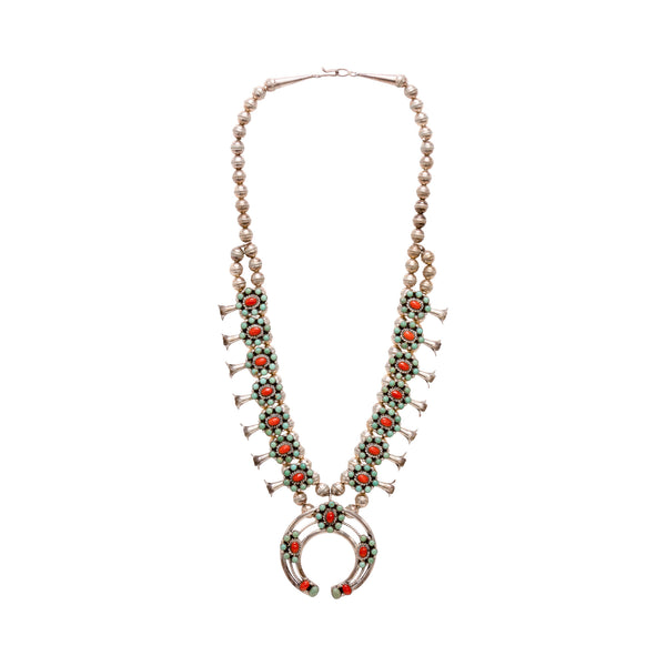 Navajo Turquoise and Coral Squash Blossom, Jewelry, Squash Blossom, Native