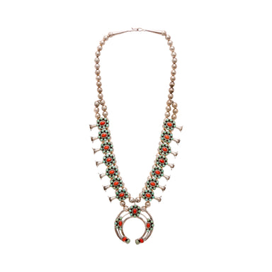 Navajo Turquoise and Coral Squash Blossom, Jewelry, Squash Blossom, Native