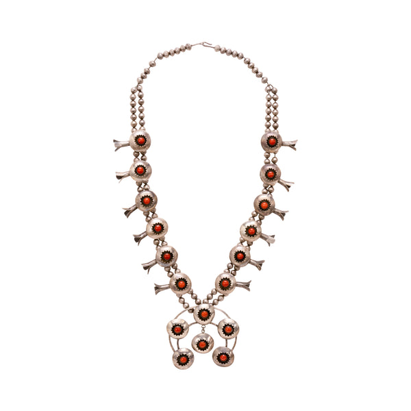 Navajo Coral and Sterling Squash Blossom, Jewelry, Squash Blossom, Native