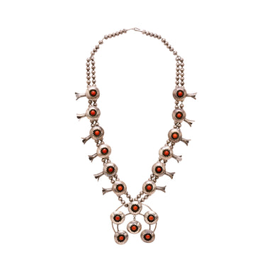 Navajo Coral and Sterling Squash Blossom, Jewelry, Squash Blossom, Native