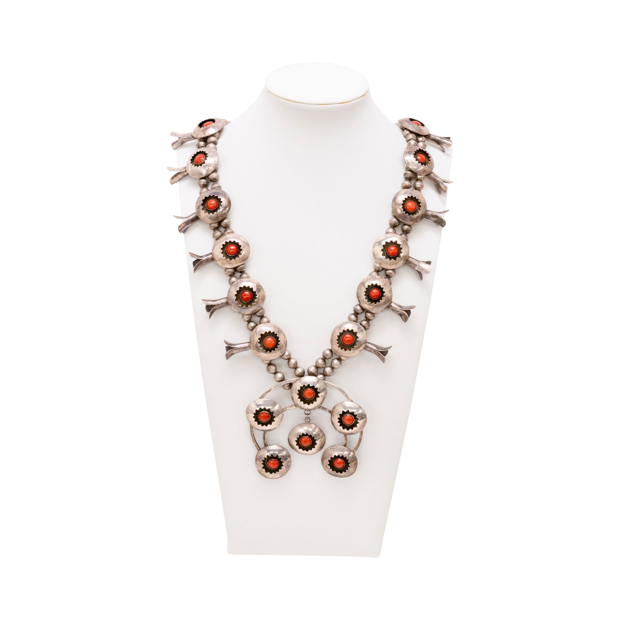 Navajo Coral and Sterling Squash Blossom