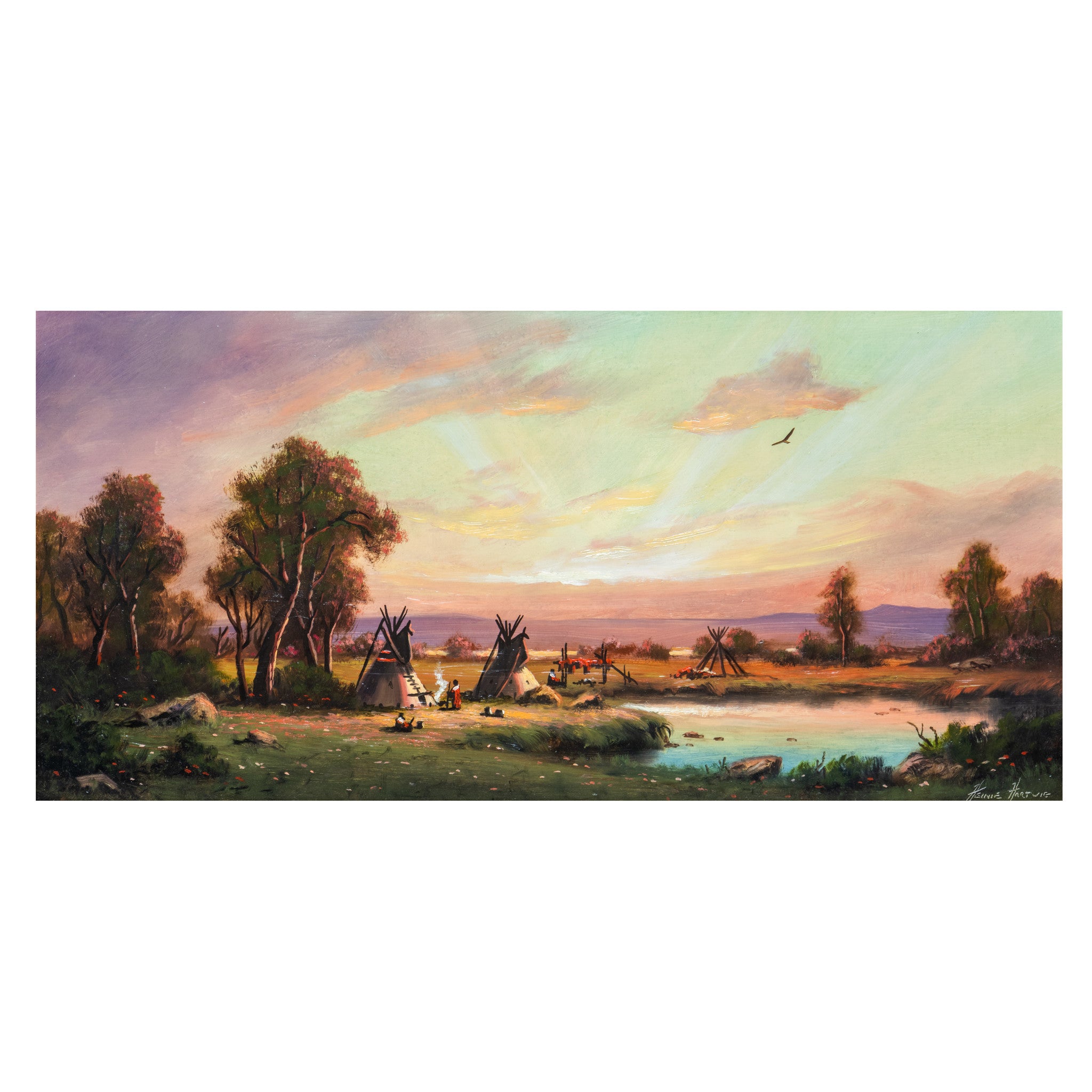 Kiowa Sundown by Heinie Hartwig, Fine Art, Painting, Native American