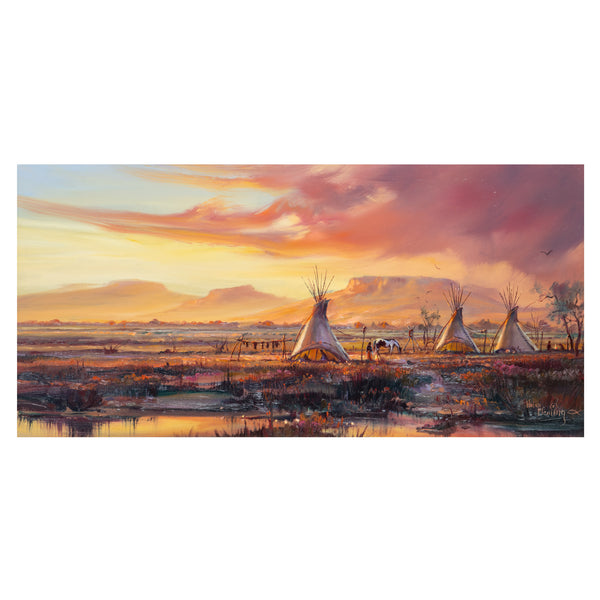Teepees at Sunset by Hulan Fleming, Fine Art, Painting, Native American
