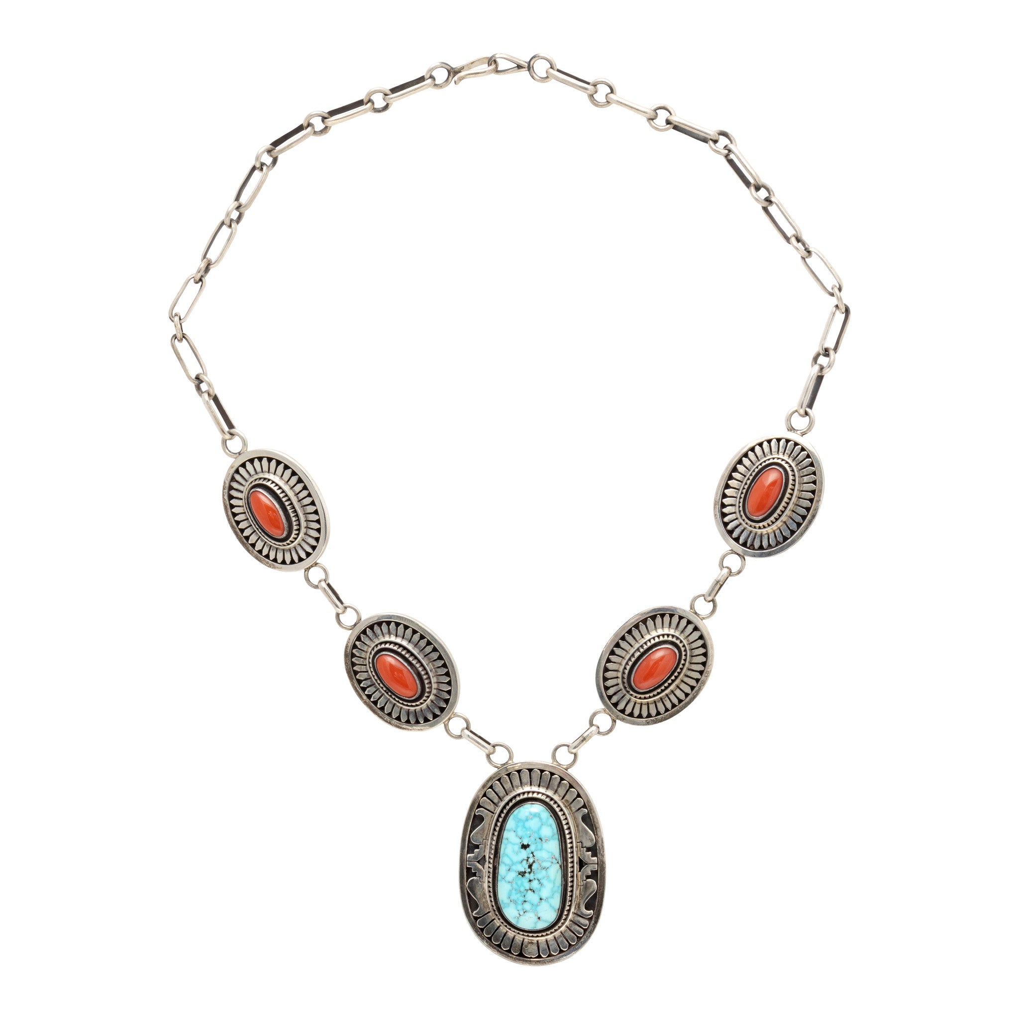 Navajo Turquoise and Coral Necklace, Jewelry, Necklace, Native