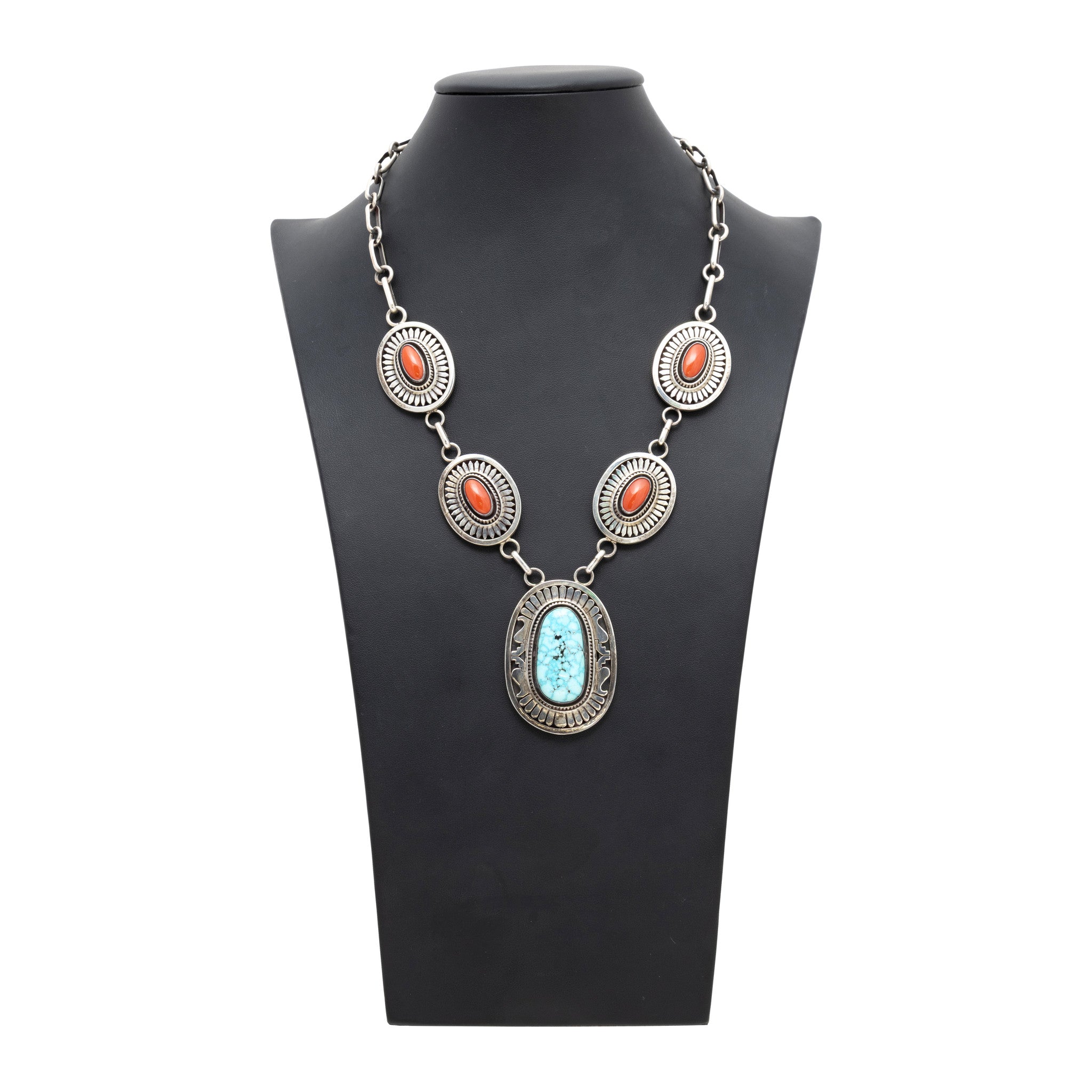 Navajo Turquoise and Coral Necklace
