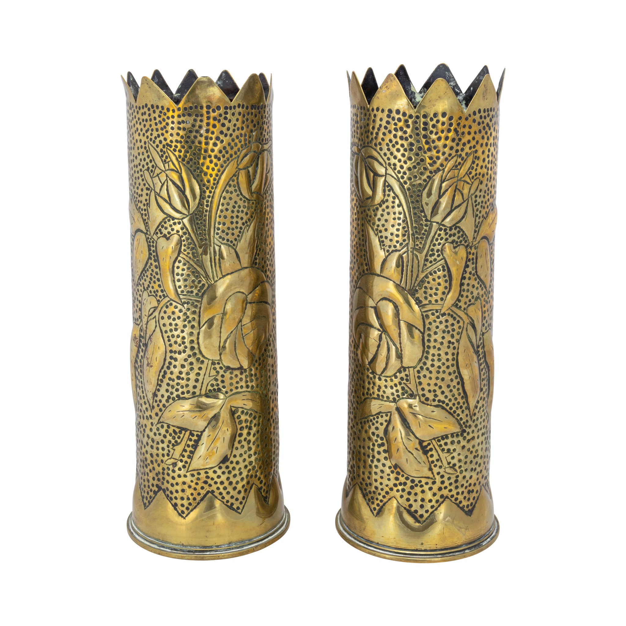 Pair Trench Art Vases, Furnishings, Decor, Trench Art