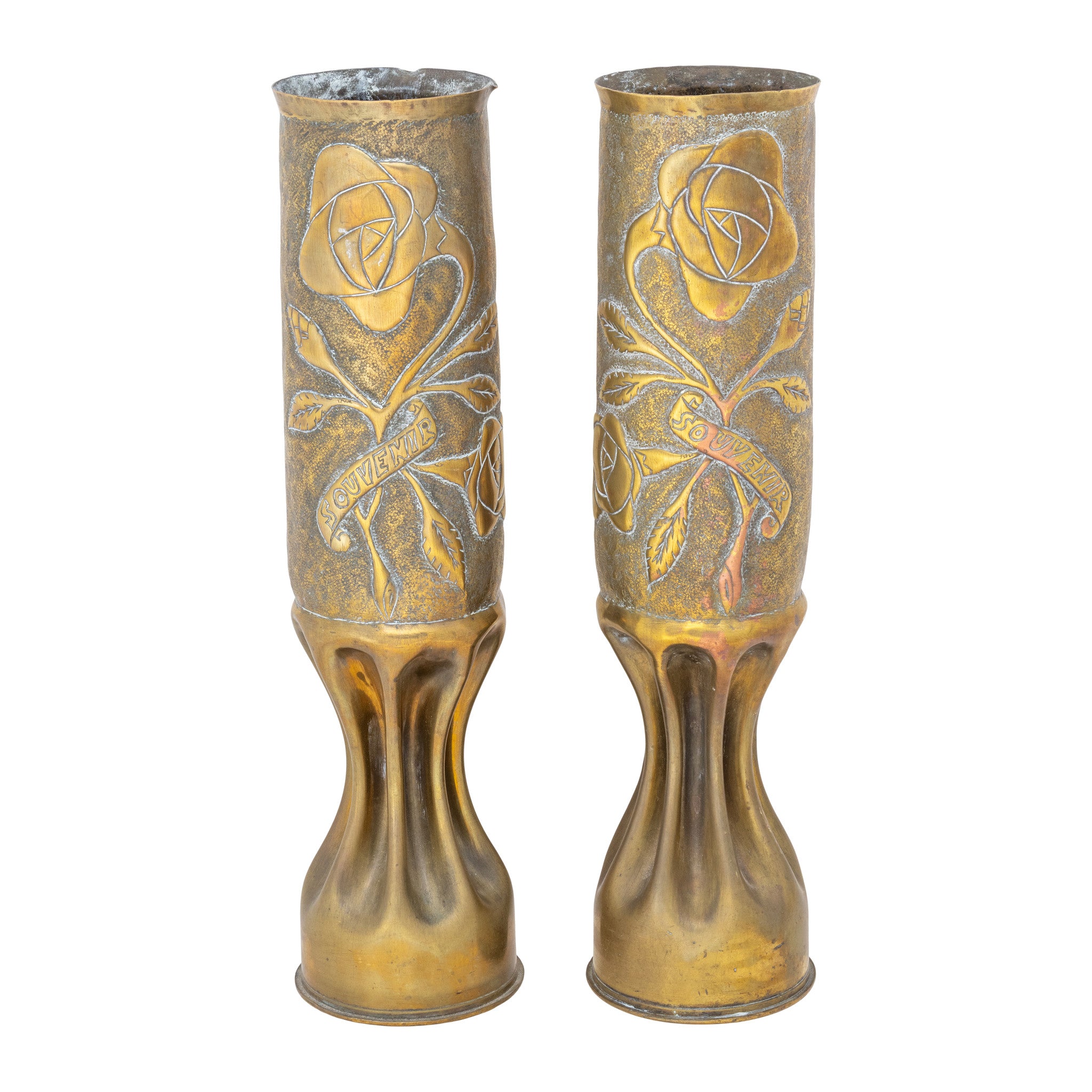 Pair Trench Art Vases, Furnishings, Decor, Trench Art