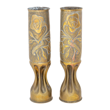 Pair Trench Art Vases, Furnishings, Decor, Trench Art