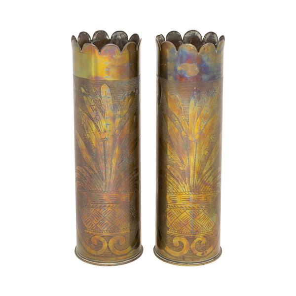 Pair Trench Art Vases, Furnishings, Decor, Trench Art