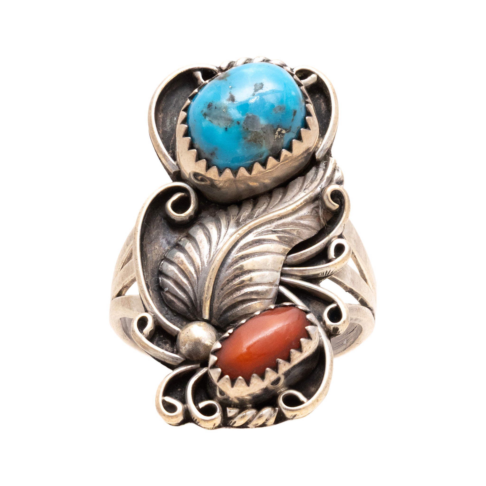 Turquoise and Coral Ring