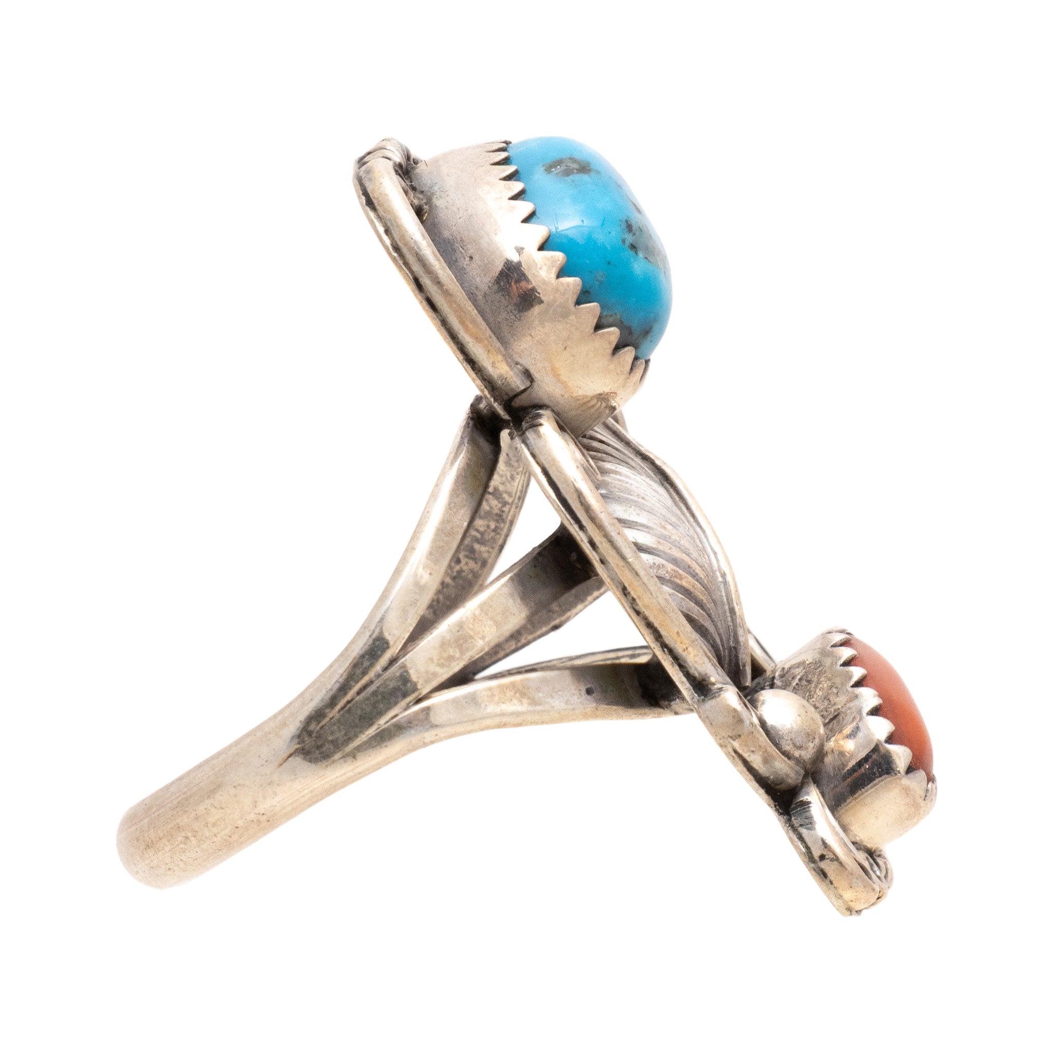 Turquoise and Coral Ring