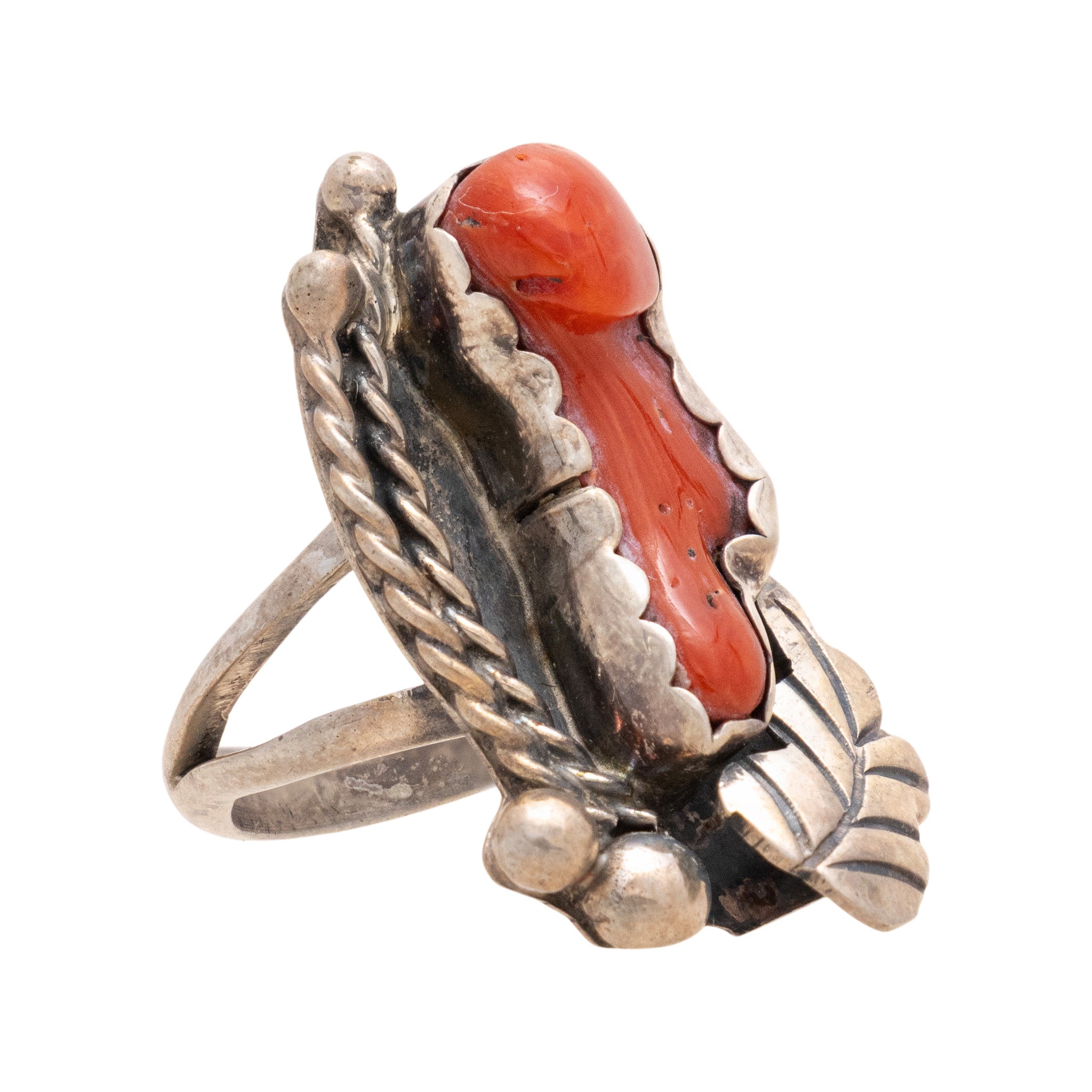 Navajo Coral and Sterling Silver Ring, Jewelry, Ring, Native