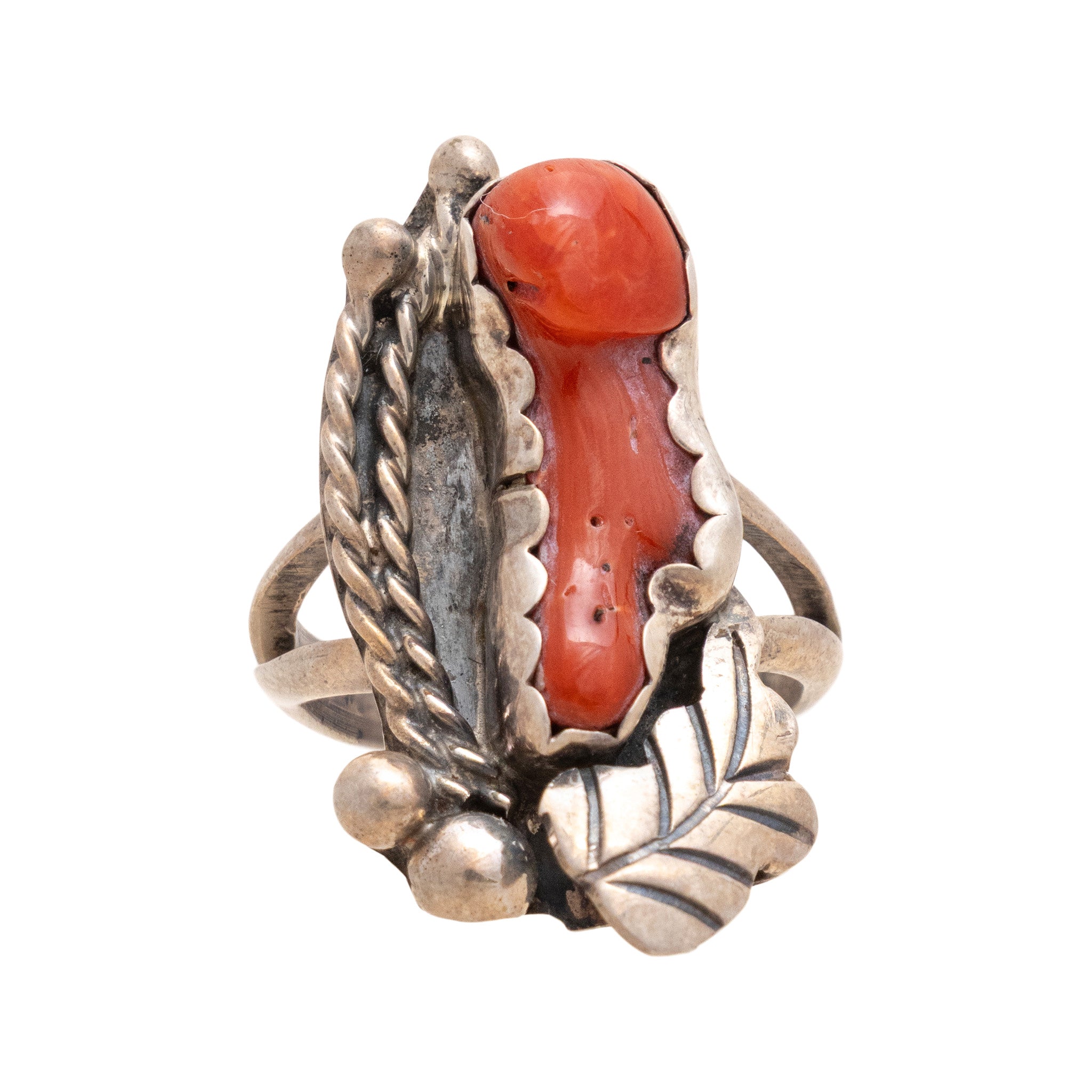 Navajo Coral and Sterling Silver Ring