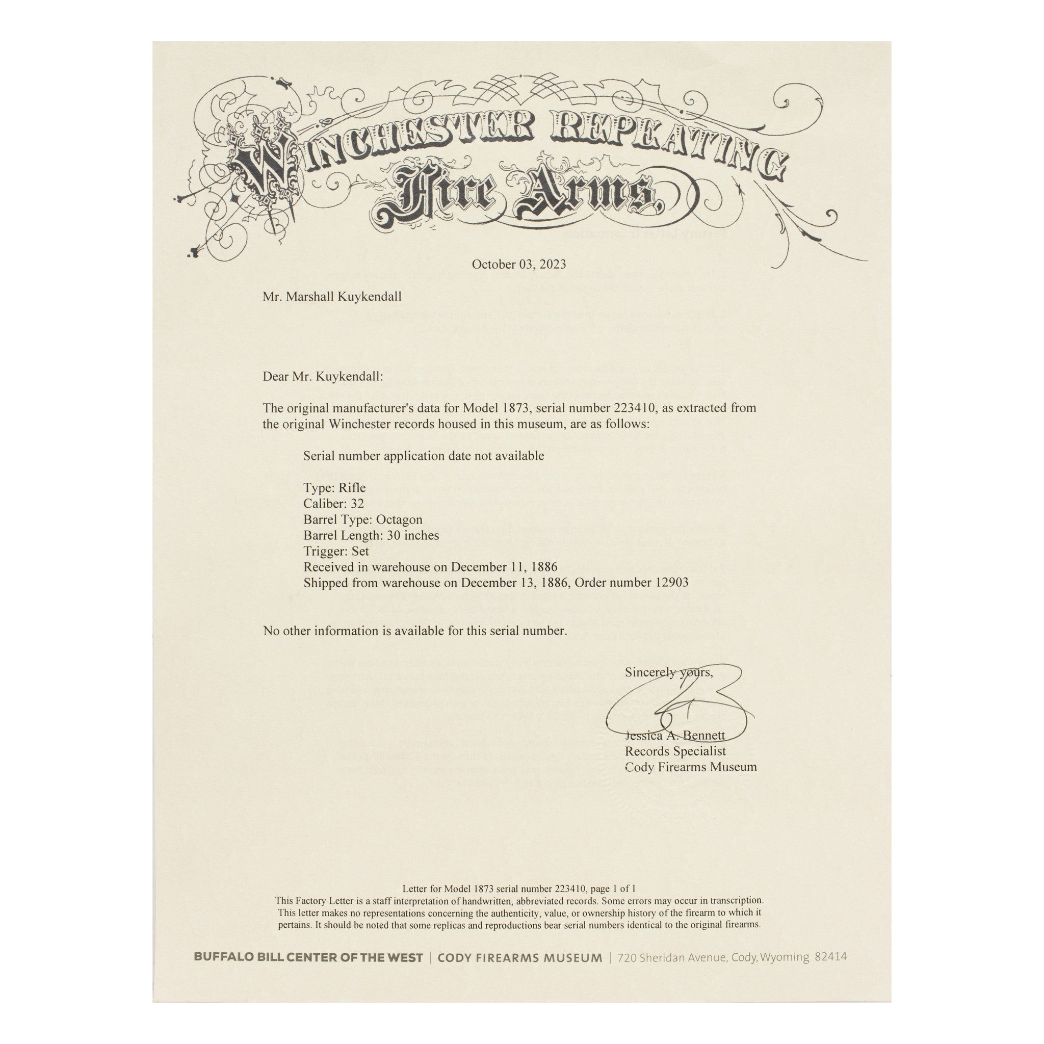 Buffalo Bill Wild West Attributed Winchester 1873 Rifle