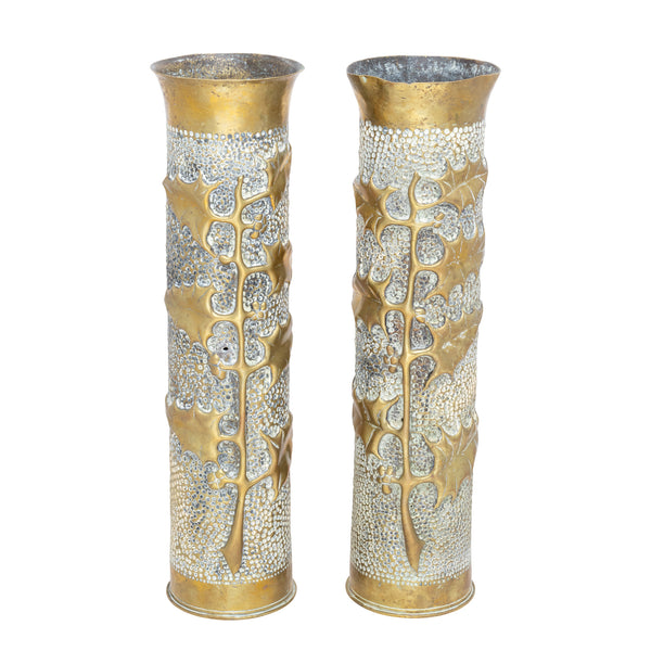 Pair Trench Art Vases, Furnishings, Decor, Trench Art