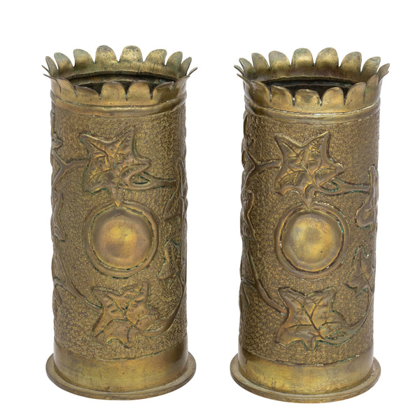 Pair Trench Art Vases, Furnishings, Decor, Trench Art