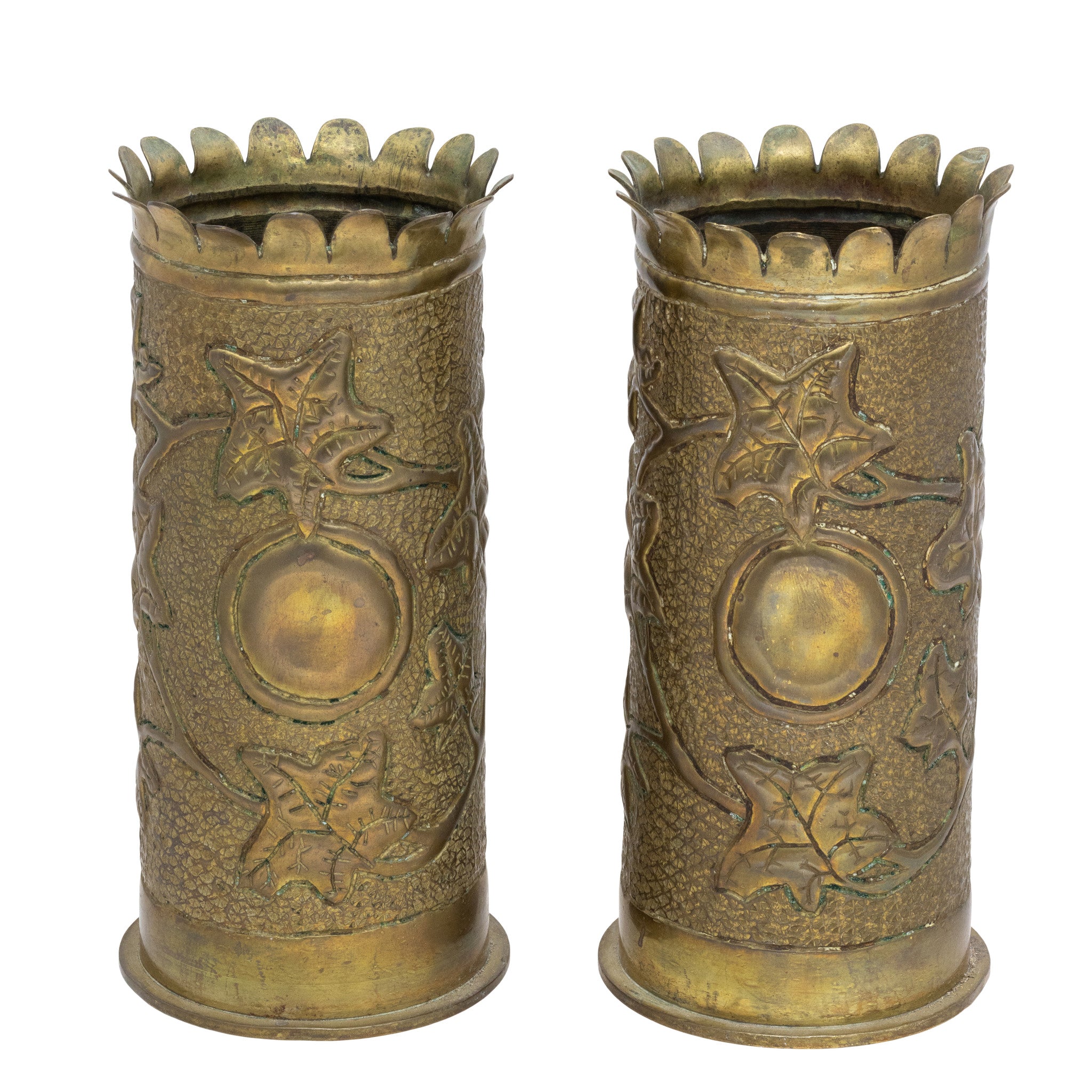 Pair Trench Art Vases, Furnishings, Decor, Trench Art