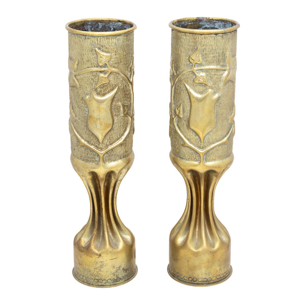 Pair Trench Art Vases, Furnishings, Decor, Trench Art