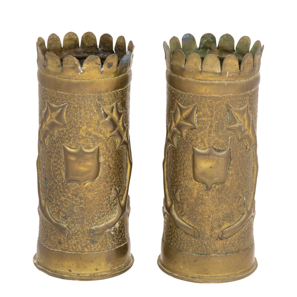 Pair Trench Art Vases, Furnishings, Decor, Trench Art
