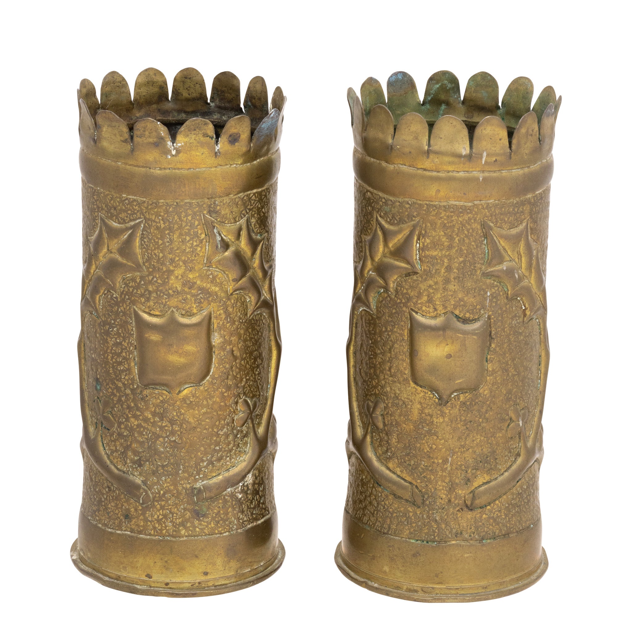 Pair Trench Art Vases, Furnishings, Decor, Trench Art
