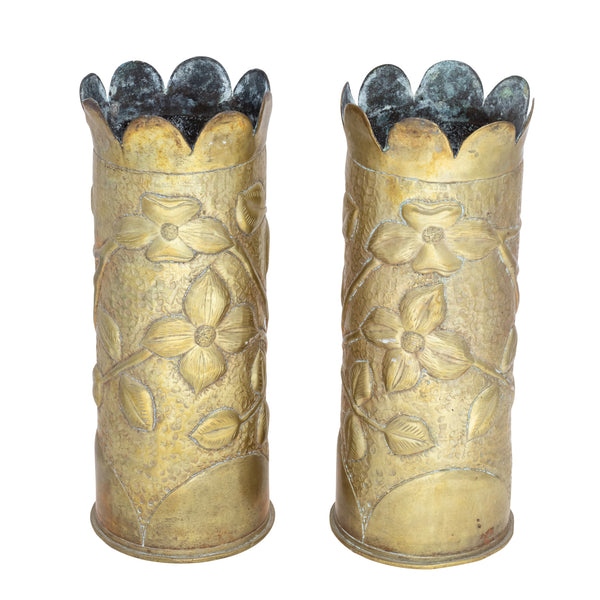 Pair Trench Art Vases, Furnishings, Decor, Trench Art