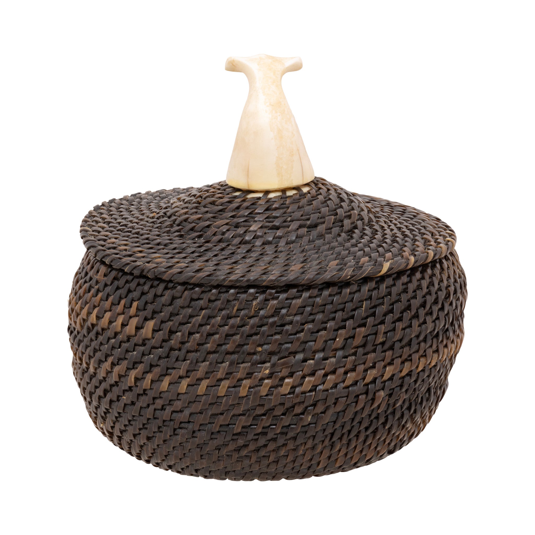 Alaskan Lidded Baleen Basket by John Long Sr., Native, Basketry, Vertical