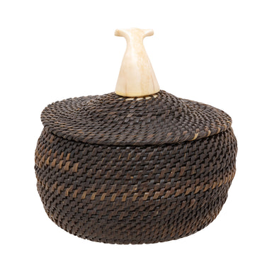Alaskan Lidded Baleen Basket by John Long Sr., Native, Basketry, Vertical