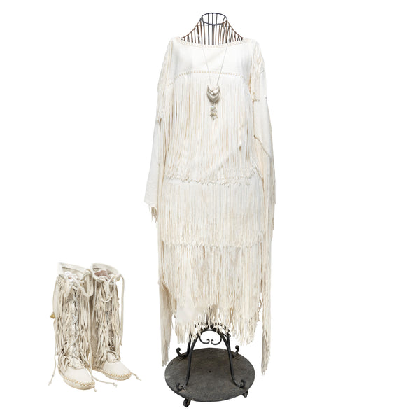 Puyallup White Deer Skin Dress and Moccasins, Native, Garment, Dress