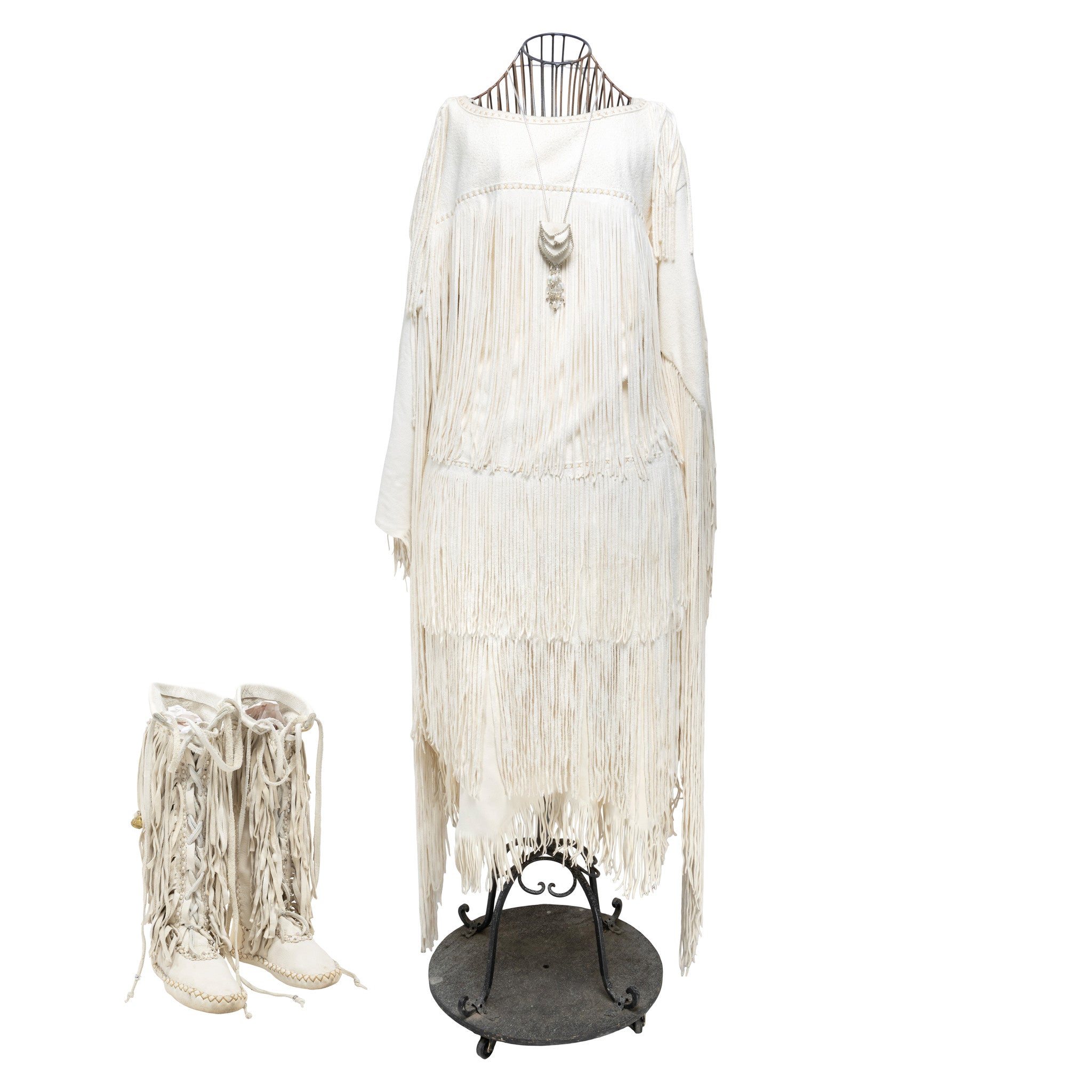Puyallup White Deer Skin Dress and Moccasins, Native, Garment, Dress