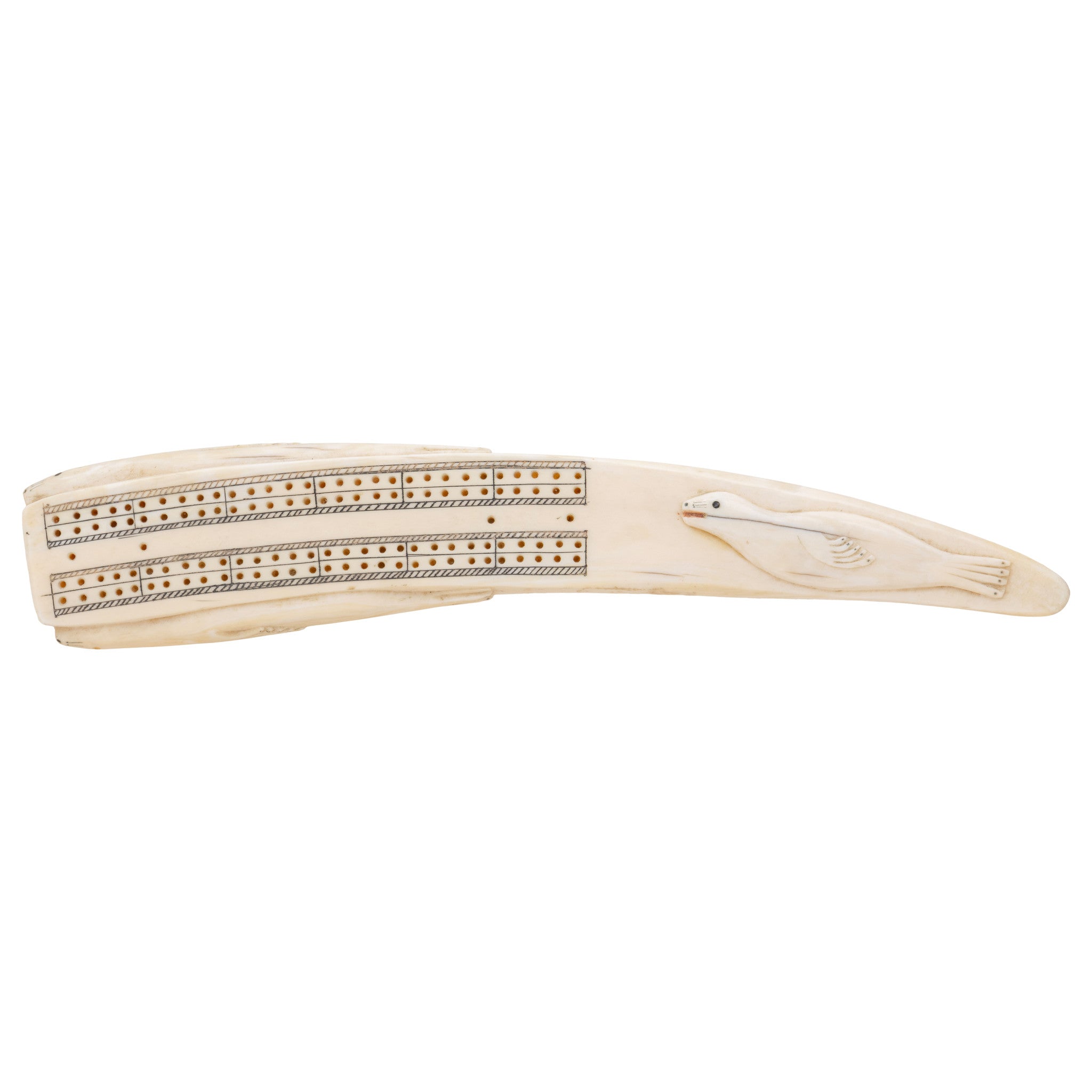 Walrus Ivory Cribbage Board, Native, Carving, Ivory