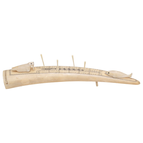Walrus Ivory Cribbage Board, Native, Carving, Ivory