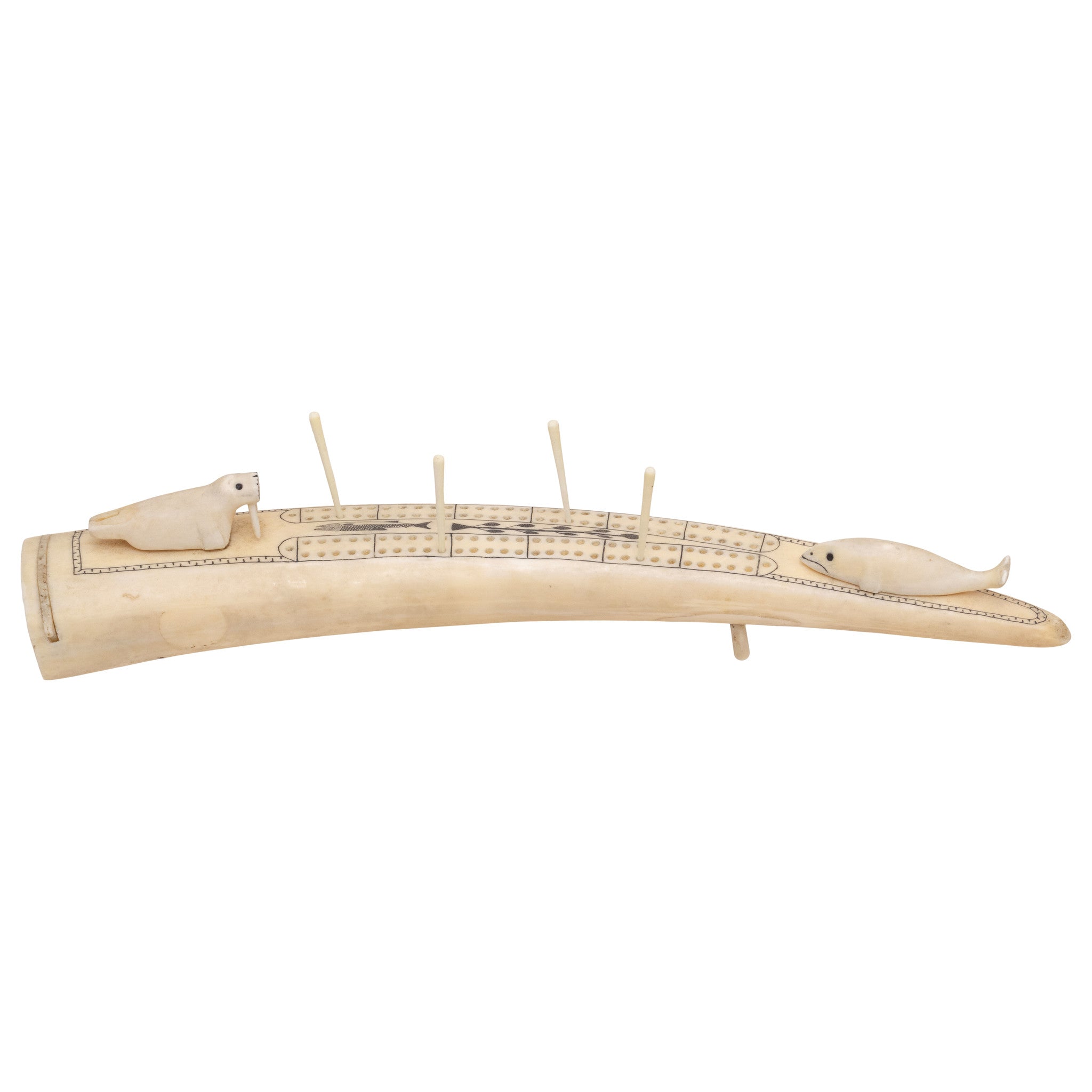 Walrus Ivory Cribbage Board, Native, Carving, Ivory