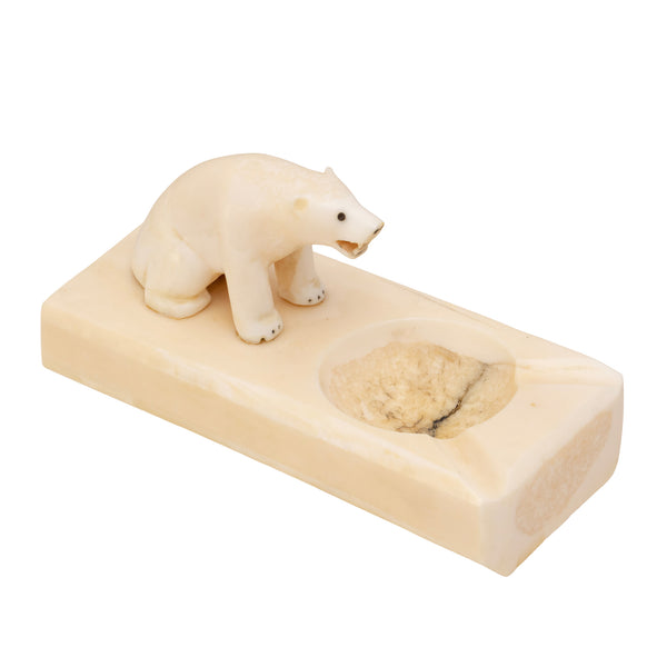 Walrus Ivory Polar Bear Ashtray, Native, Carving, Ivory
