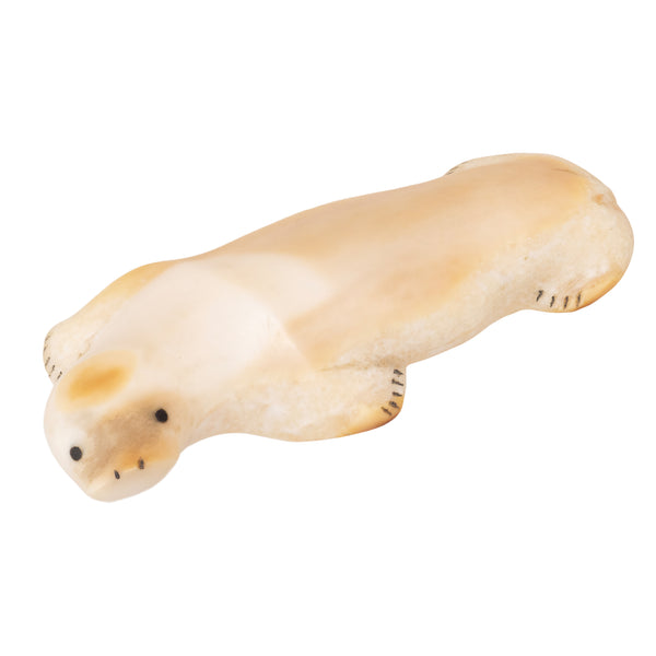 Miniature Inuit Fossilized Ivory Seal, Native, Canoe, i