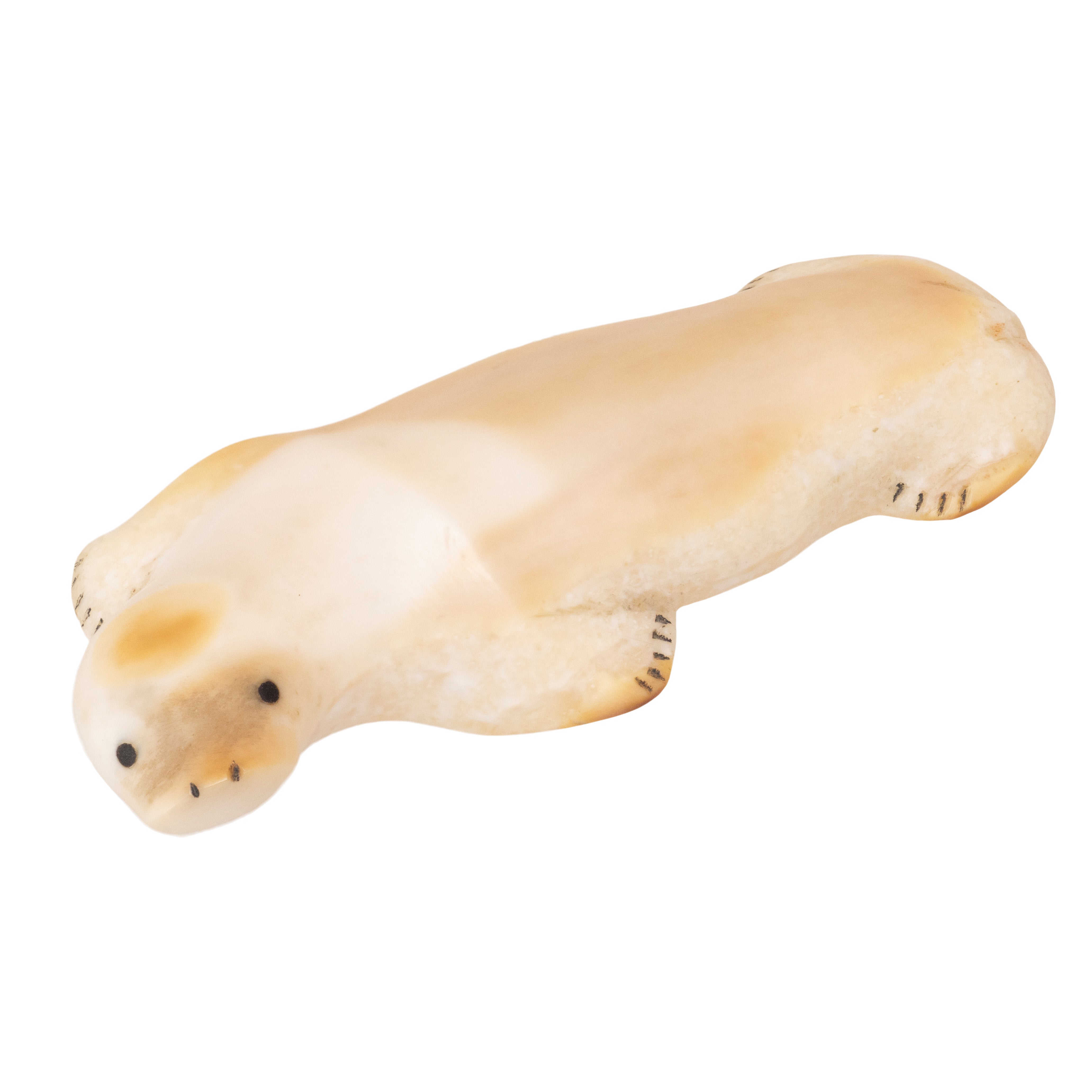 Miniature Inuit Fossilized Ivory Seal, Native, Canoe, i