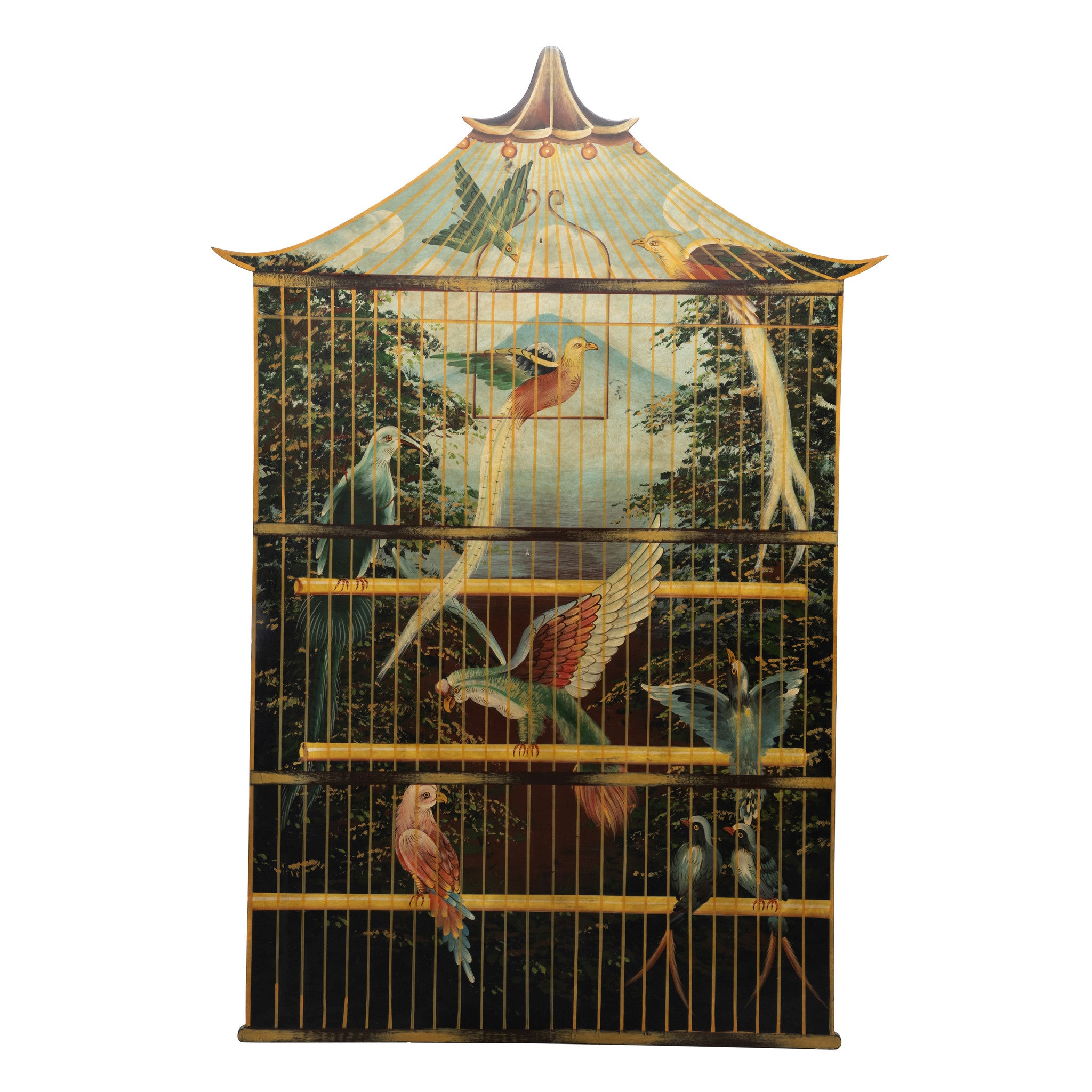 Hand Painted Bird Cage Wall Panel, Fine Art, Painting, Wildlife