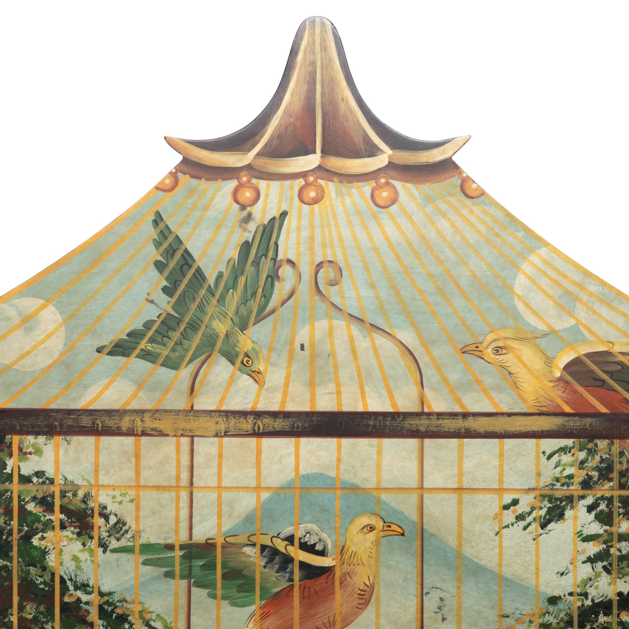 Hand Painted Bird Cage Wall Panel