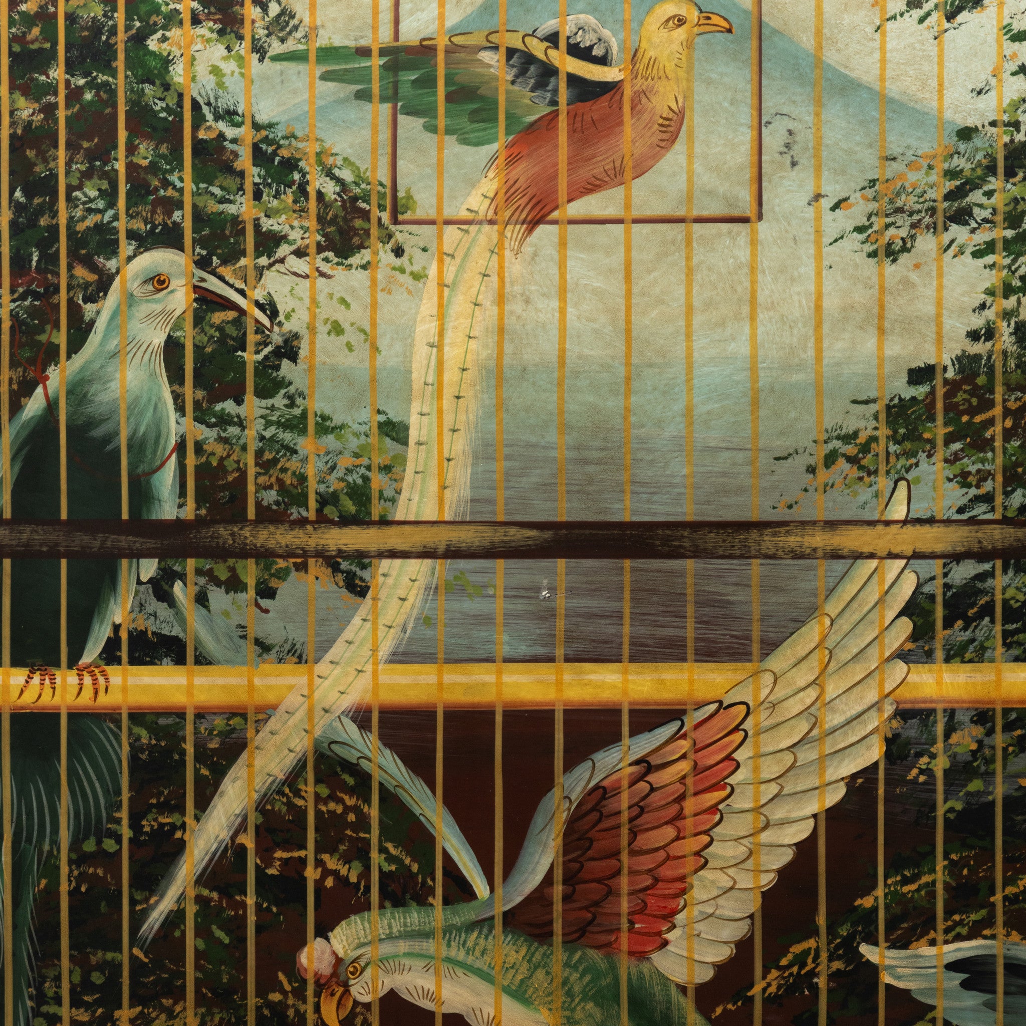 Hand Painted Bird Cage Wall Panel