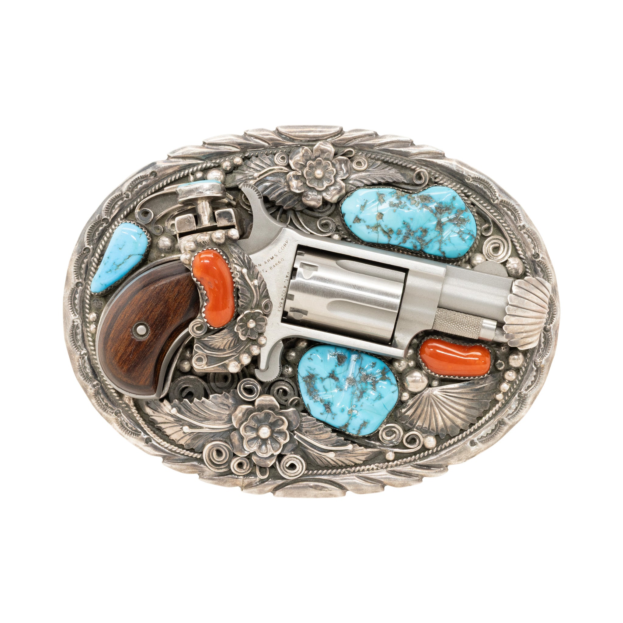 Impressive Navajo Belt Buckle, Firearms, Handgun, Revolver