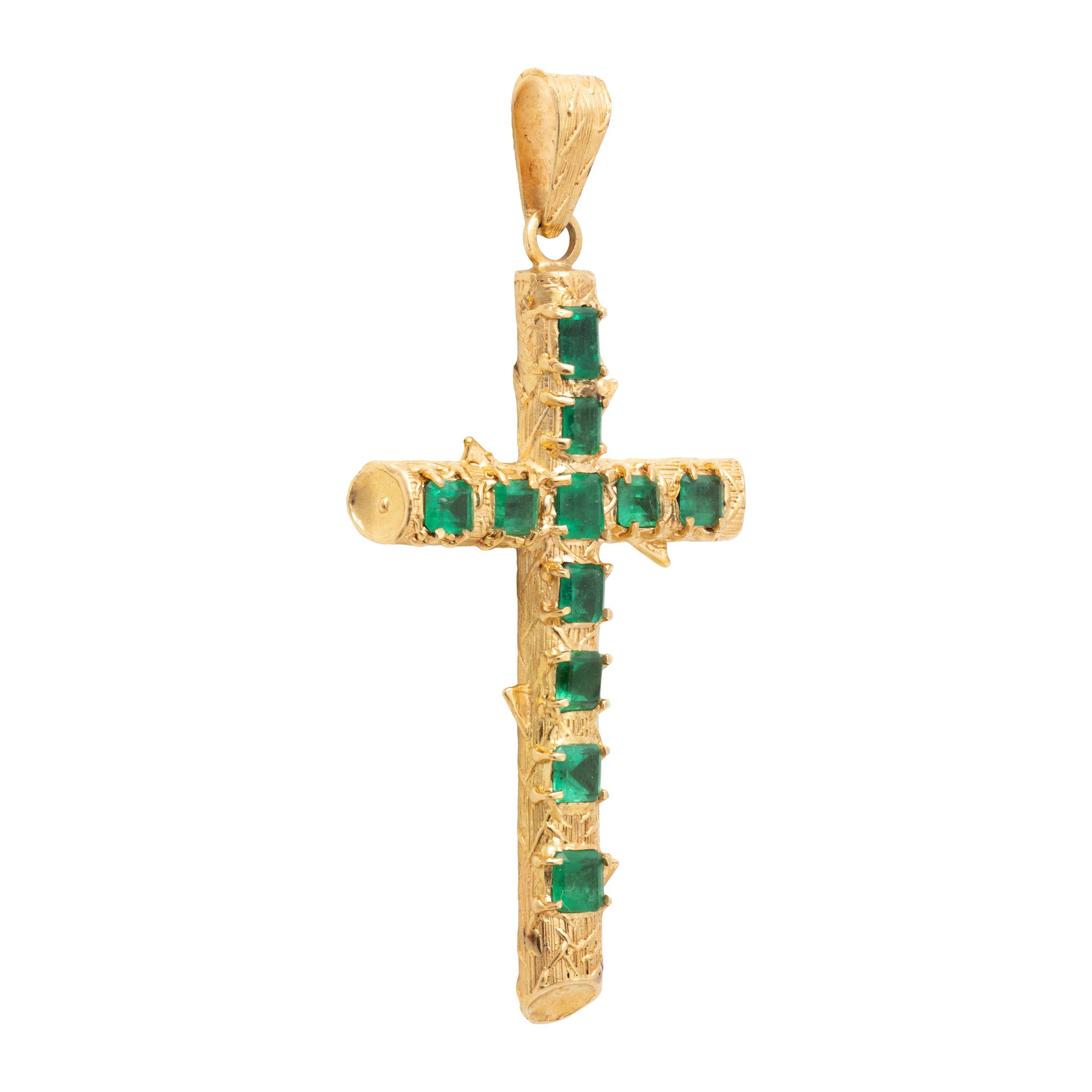 18K Yellow Gold Emerald Cross Pendant