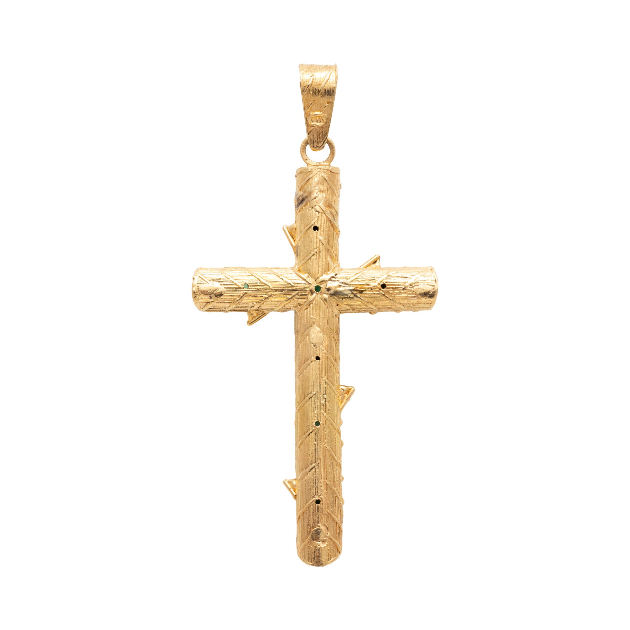 18K Yellow Gold Emerald Cross Pendant
