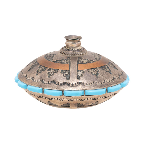 Navajo Stering and Turquoise Vessel, Jewelry, Display Piece, Native