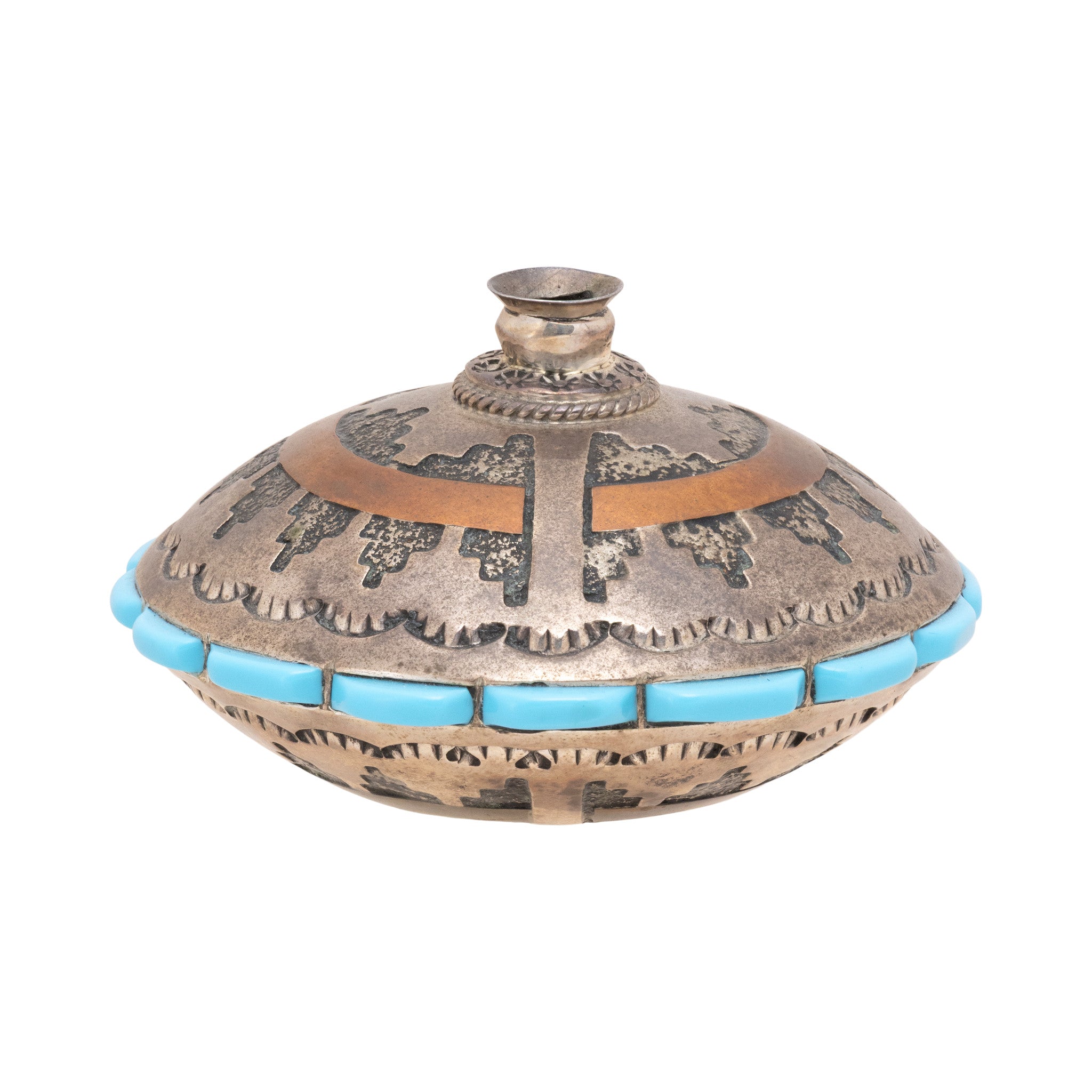 Navajo Stering and Turquoise Vessel, Jewelry, Display Piece, Native