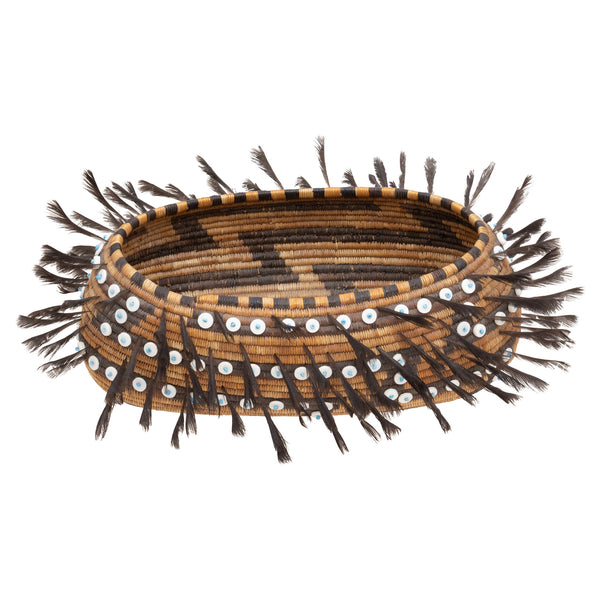 Pomo Feathered Gift Basket, Native, Basketry, Vertical