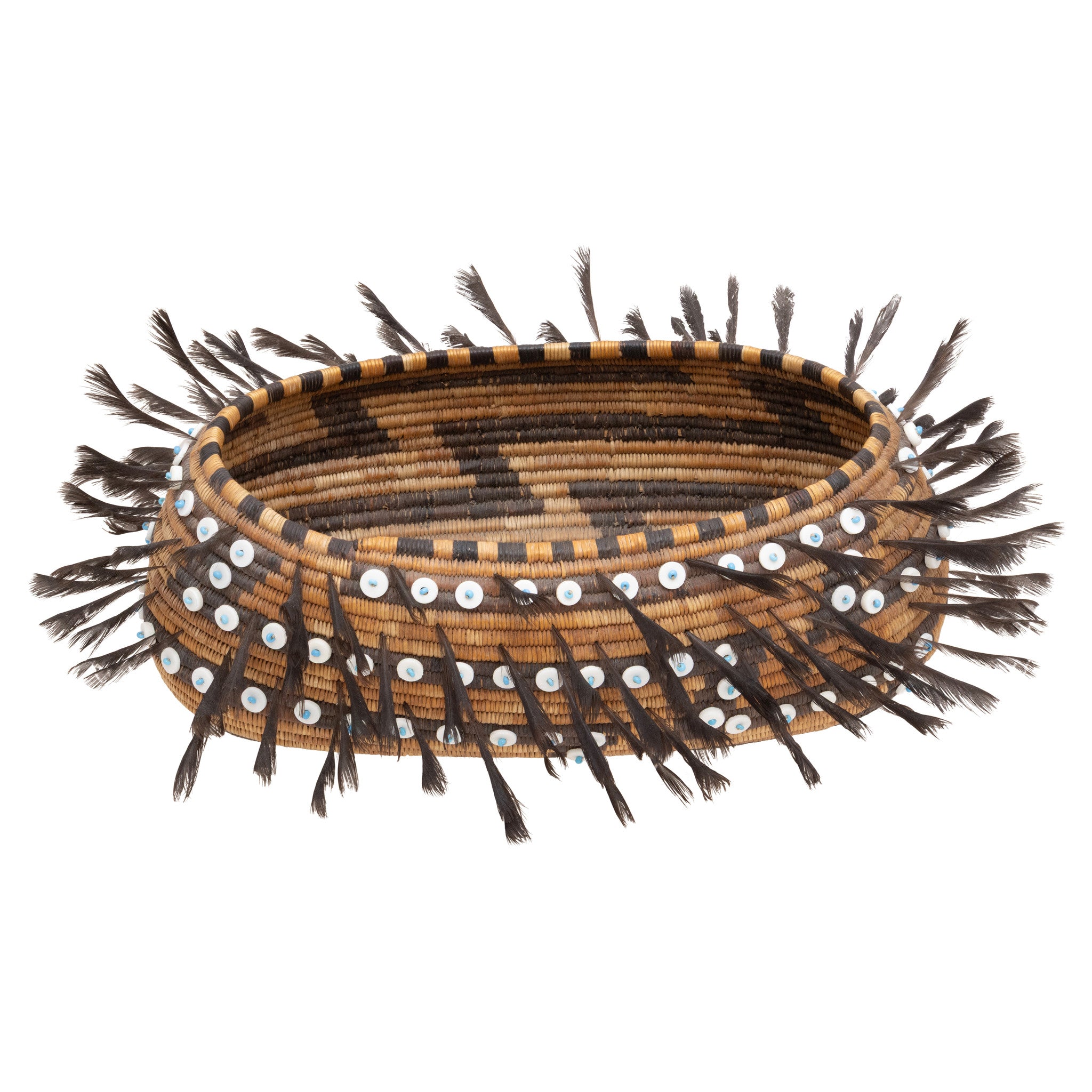 Pomo Feathered Gift Basket, Native, Basketry, Vertical