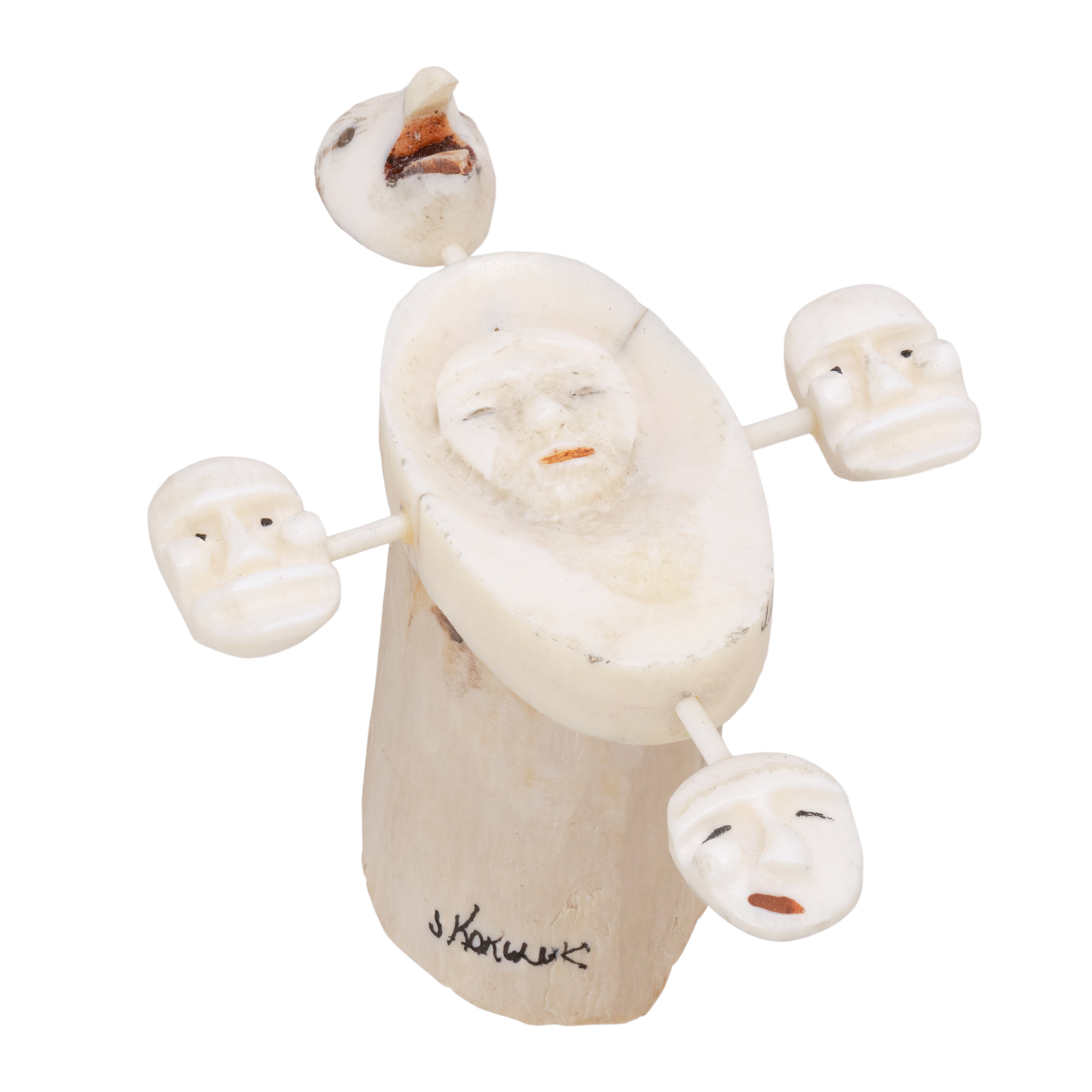 Inuit Carved Walrus Spirit Wheel, Native, Carving, Ivory