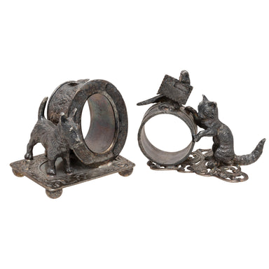 Two Victorian Figural Silverplate Napkin Rings, Furnishings, Kitchen, Other